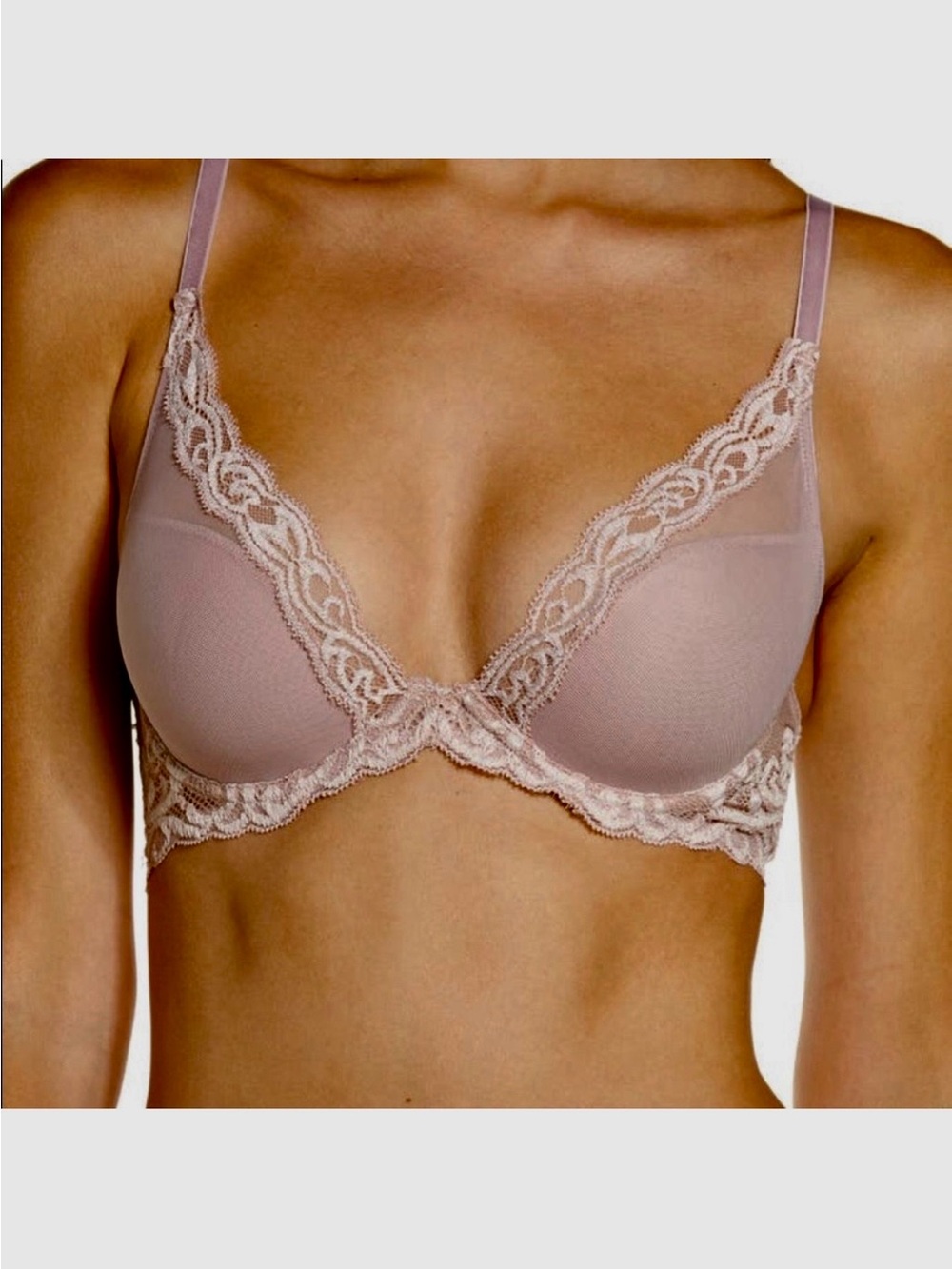 NATORI FEATHERS UNDERWIRE CONTOUR BRA LACE ANTIQUE PINK PEARL NEW Sz34D